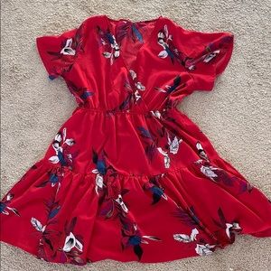 SHEIN Red Floral Wrap Dress